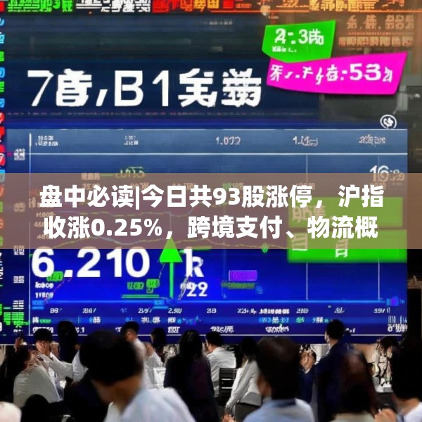 盘中必读|今日共93股涨停，沪指收涨0.25%，跨境支付、物流概念集体走高