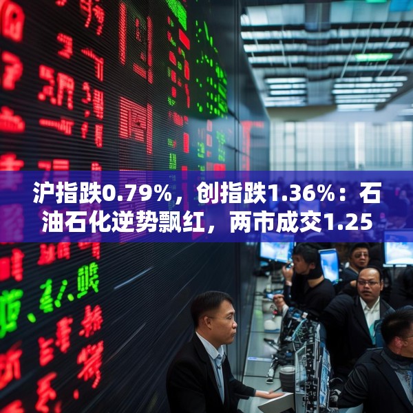 沪指跌0.79%，创指跌1.36%：石油石化逆势飘红，两市成交1.25万亿元